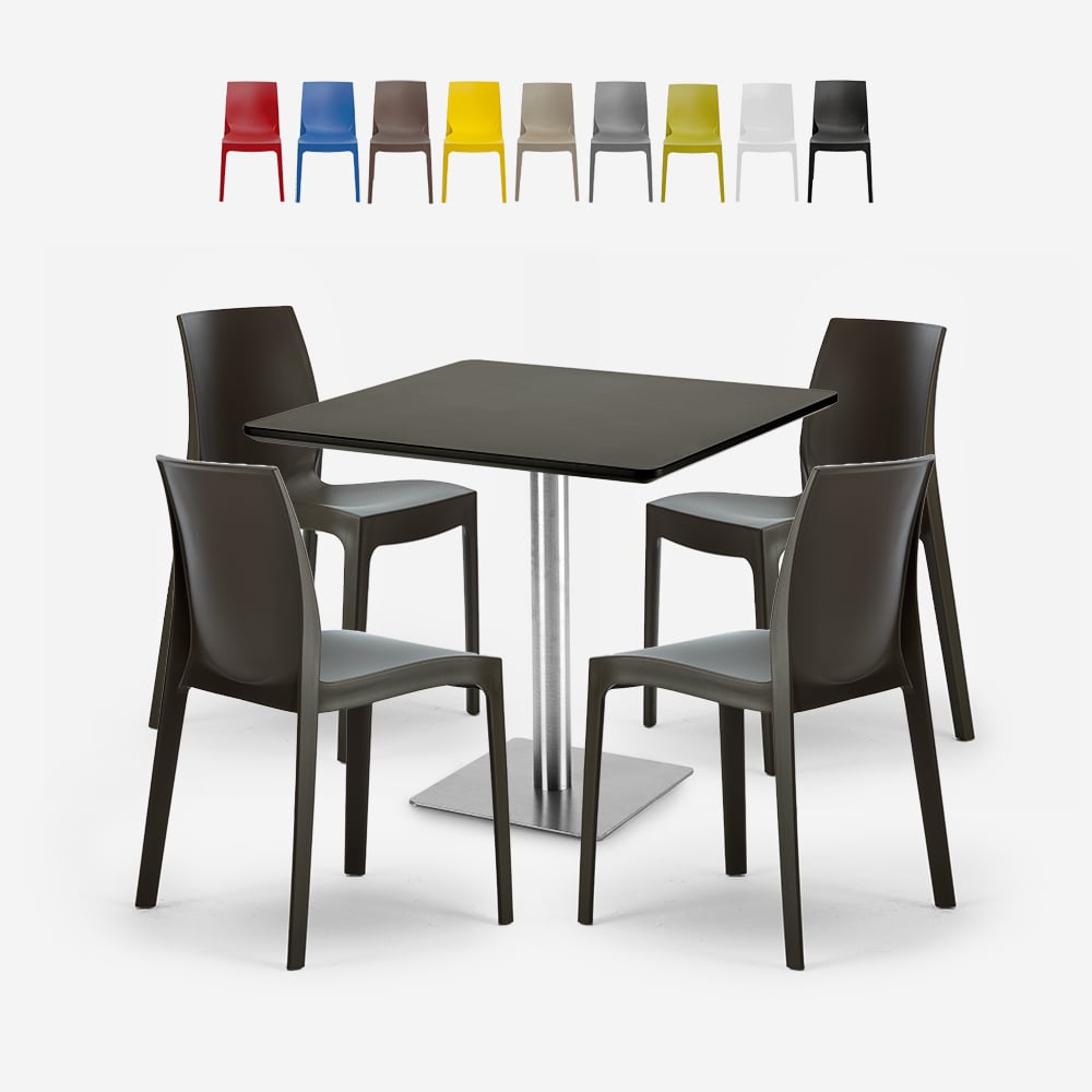 Conjunto 4 cadeiras empilháveis bar cozinha mesa de centro Horeca preto 90x90cm Jasper Black