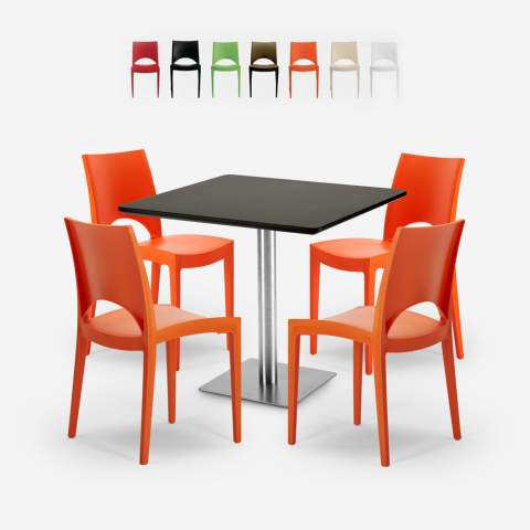 Conjunto mesa e 4 cadeiras preta, Empilháveis, Resistentes, 90x90cm, Prince Black Promoção