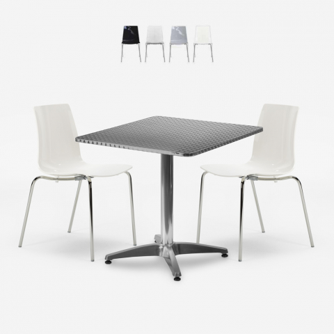 Conjunto de mesa quadrada dobrável 70x70cm aço 2 cadeiras exterior Mores Promoção