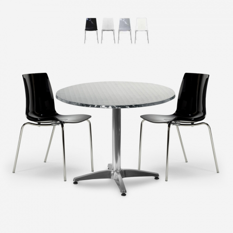 Conjunto exterior 2 cadeiras design moderno mesa redonda 70cm aço Remos