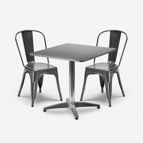 Conjunto 2 cadeiras Tolix estilo industrial mesa quadrada aço 70x70cm Caelum
