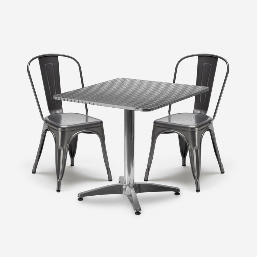 conjunto de 2 cadeiras estilo industrial mesa quadrada aço 70x70cm caelum Promoção