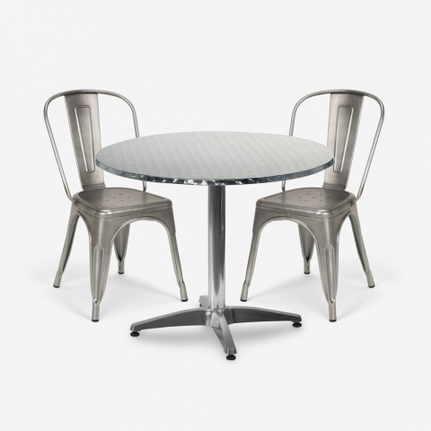 Conjunto mesa redonda 70cm aço 2 cadeiras vintage Tolix design Taerium