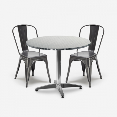Conjunto 2 cadeiras em aço Tolix design industrial mesa redonda 70cm Factotum