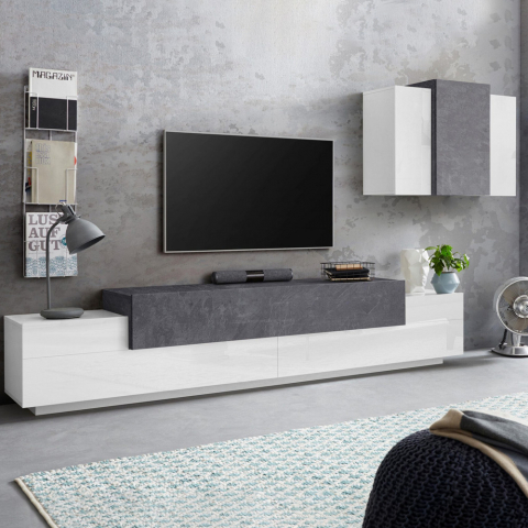 Unidade de parede de sala de estar com design moderno branco antracite Corona Moby Report Promoção