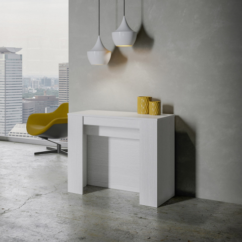 Console extensível 90x48-296 cm mesa de jantar de madeira branca Venus