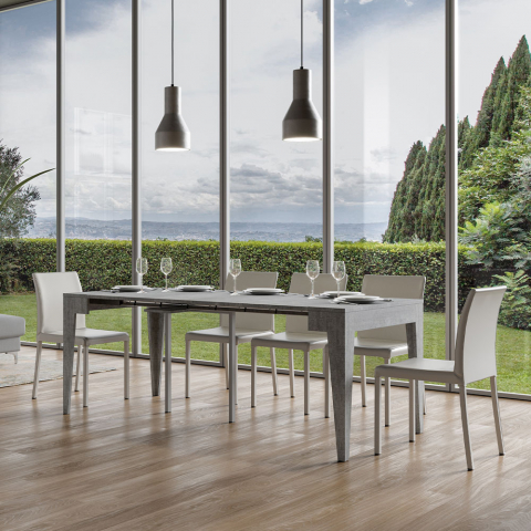 Mesa de Jantar Moderna Extensível 90x42-302cm Sala Elegante Isotta Concrete Promoção