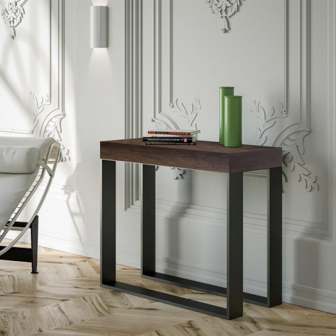 Console extensível 90x40-300 cm moderna mesa de jantar de madeira Elettra Noix