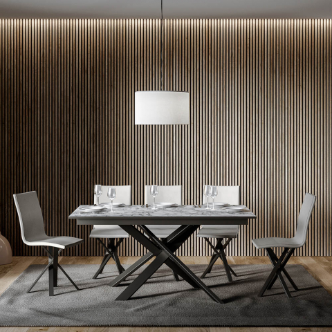 Mesa de jantar extensível 90x160-220cm design moderno em mármore Ganty Long Marble