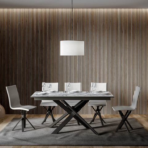 Mesa de jantar extensível 90x160-220cm design moderno Ganty Long Marble Promoção