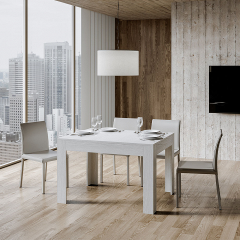 Mesa de sala de jantar extensível 90x120-180cm design madeira Bibi branca Promoção