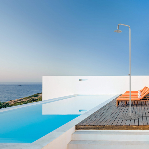 Duche de jardim exterior chuveiro de jardim piscina chuveiro aéreo de aço inoxidável design Simius Promoção