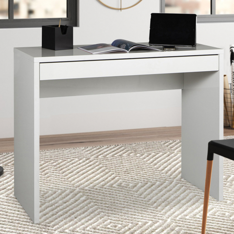 Mesa de design retangular com gaveta branca para escritório e escritório 100x40cm Sidus