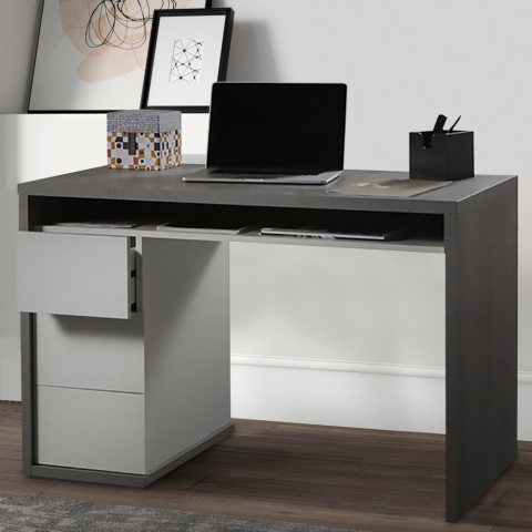 Mesa de escritório cinza de design moderno com 3 gavetas 110x60cm Mackay