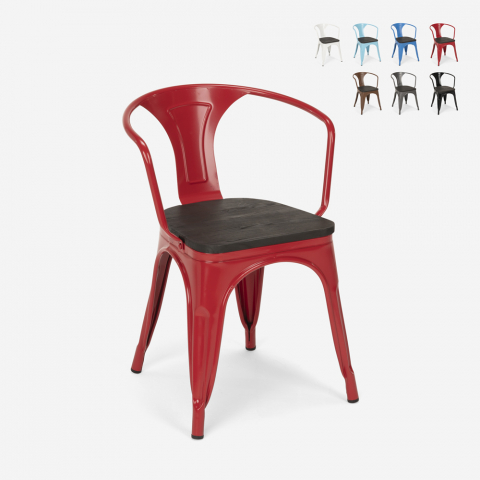 20 cadeiras design metal madeira industrial estilo Tolix bar cozinha Steel Wood Arm