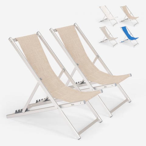 2 Cadeiras de Praia em Alumínio Dobráveis Ajustáveis, Riccione Gold Promoção