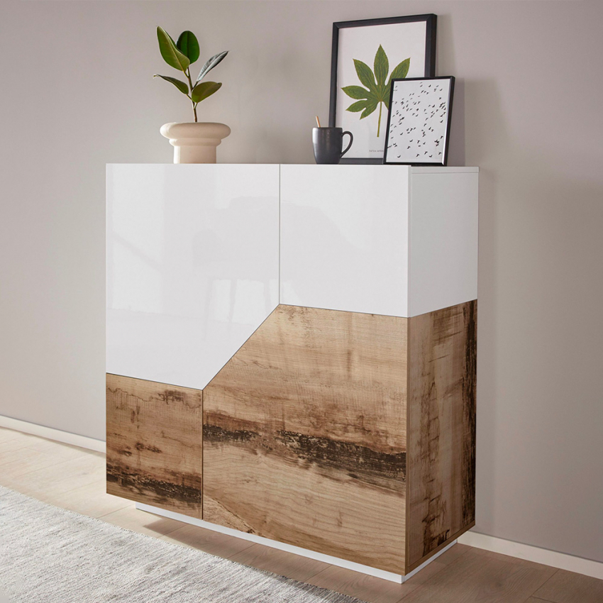 Aparador cozinha 100x43cm móvel sala de estar 2 portas madeira branco moderno Klain Wood Promoção