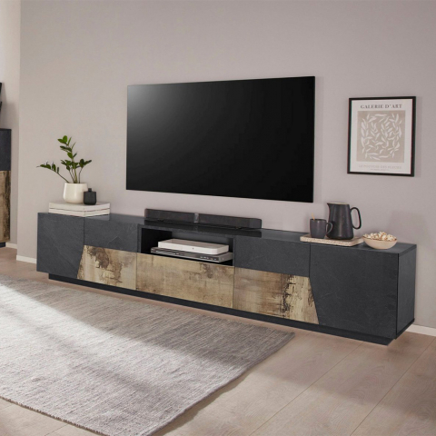Móvel de TV sala de estar 220x43 cm parede design moderno Fergus Report Promoção