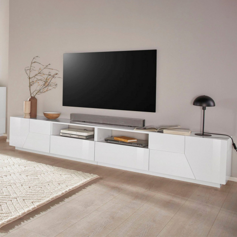 Armário de TV moderno 260x43cm parede branca brilhante da sala de estar More Promoção