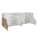Aparador branco madeira 4 compartimentos 200x43cm móvel sala de estar cozinha Hariett Wood Descontos