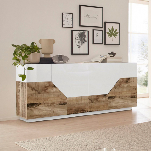 Aparador branco madeira 4 compartimentos 200x43cm móvel sala de estar cozinha Hariett Wood