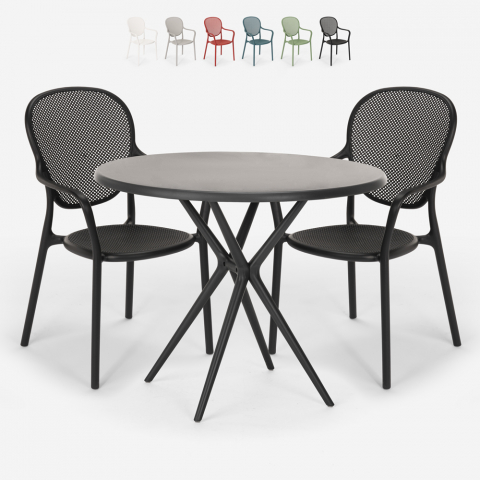 Conjunto 2 cadeiras mesa redonda preta 80 cm interior exterior Valet Dark