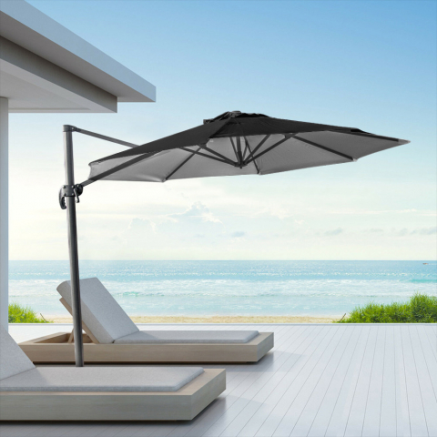 Guarda-chuva de jardim em alumínio com mastro descentralizado para casa e instalações 3x3m Paradise Noir