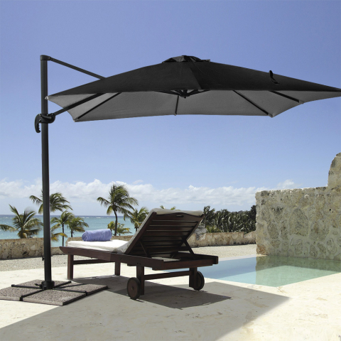 Guarda-chuva de jardim com braço ajustável em alumínio com haste descentralizada 3x3m Paradise Noir