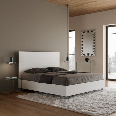 Recipiente de cama de casal 160x190cm design de madeira branca New Egos