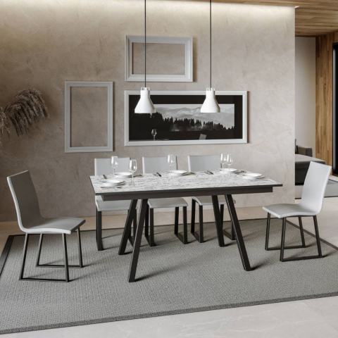 Mesa de jantar extensível 90x160-220cm design moderno Mirhi Long Marble Promoção