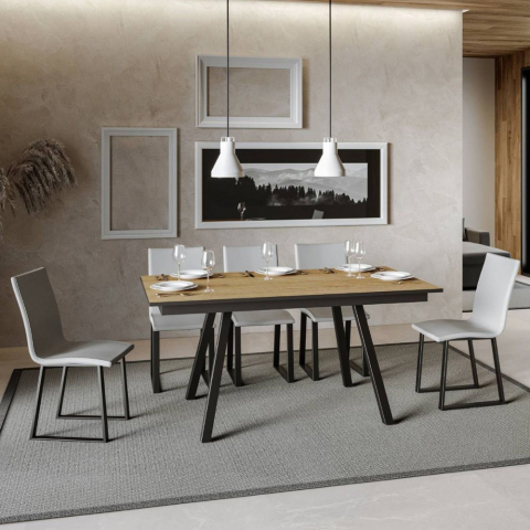 Mesa de jantar extensível 90x160-220cm madeira de cozinha Mirhi Long Oak Promoção