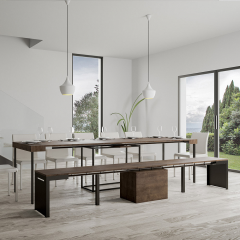 Bancada de madeira extensível 55x40-305cm cozinha entrada da sala de estar Walk Noix