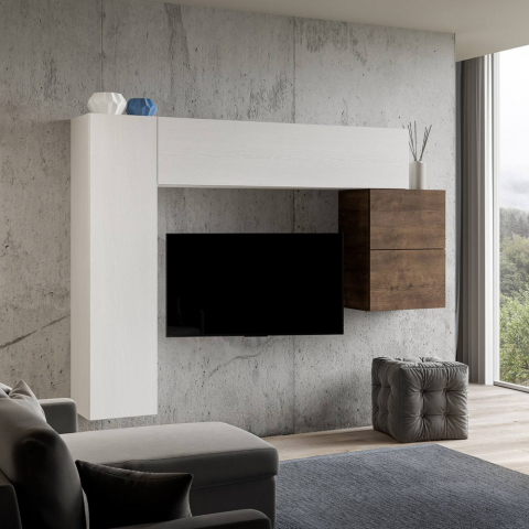 Unidade de parede de sala de estar moderna com 4 unidades de parede de madeira branca A25