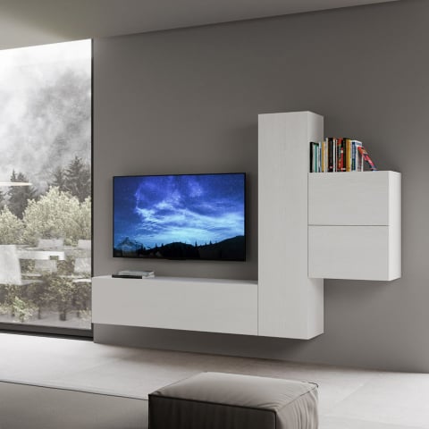 Unidade de parede da sala de estar suporte de TV 4 unidades de parede de madeira branca, design moderno A17