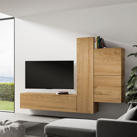 Suporte de TV de parede equipado suspenso para sala de estar 4 unidades de parede de madeira A112