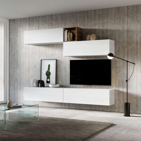 Móvel de parede moderno suporte de TV suspenso em madeira branca A01