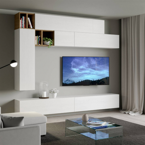 Suporte de TV suspenso para sala de estar moderna em madeira branca A106
