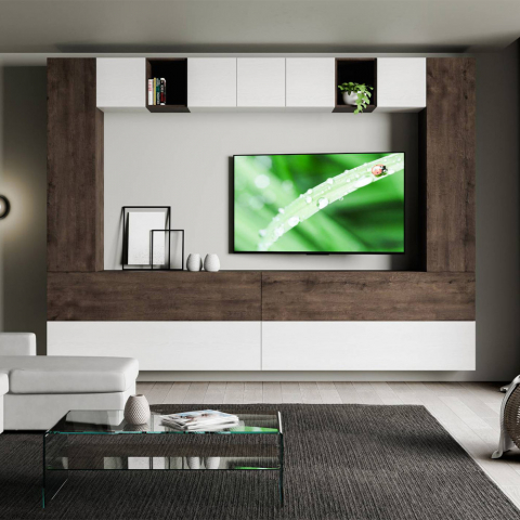 Moderna sala de estar suspensa TV de parede de madeira branca A105 Promoção