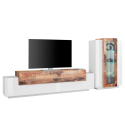 Estante módulo de parede sala com móvel TV e vitrina branco madeira Corona Oferta