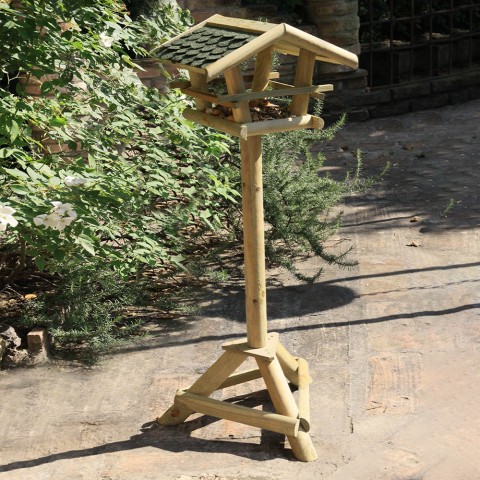 Alimentador de pássaros selvagens de madeira com pedestal Happiness