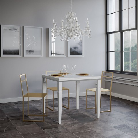 Mesa extensível 90x90-180cm clássico de cozinha branca Impero Libra Promoção
