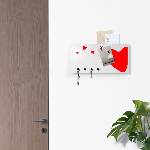Porta-chaves de parede organizador de quadro branco magnético moderno Heart