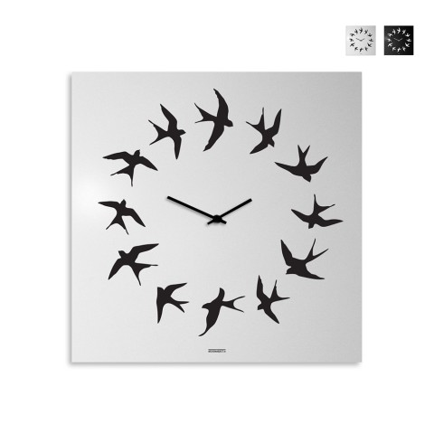 Relógio de parede quadrado 50x50cm design minimalista andorinhas Flock