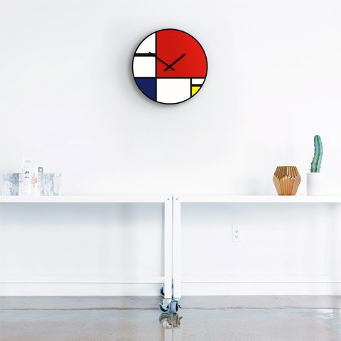 Relógio de parede redondo moderno design de arte contemporânea Mondrian