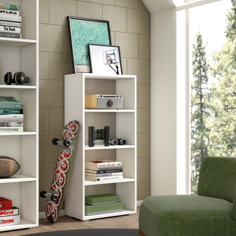 Estante de design moderno estante 4 compartimentos escritório sala de estar estudo madeira branca Promoção