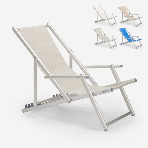 Cadeira espreguiçadeira praia com braços alumínio dobrável Riccione Gold Lux