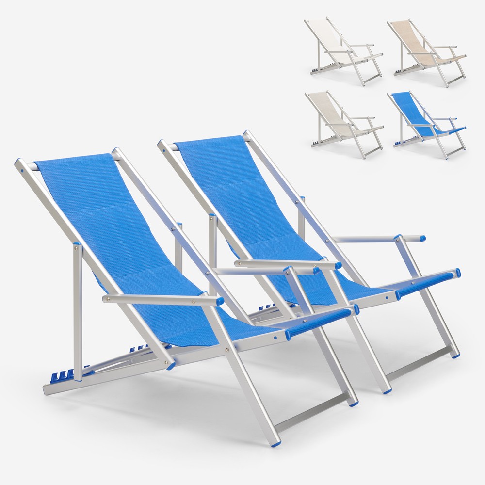 2 Cadeiras de Praia com Apoios de Braços Alumínio Dobráveis Riccione Gold Lux