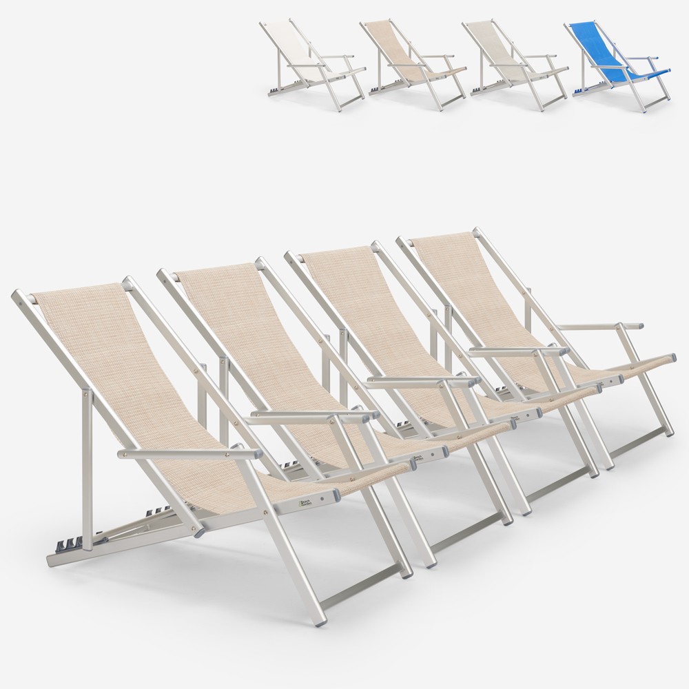 4 Cadeiras de Praia c/Apoios de braços Alumínio Dobráveis Riccione Gold Lux
