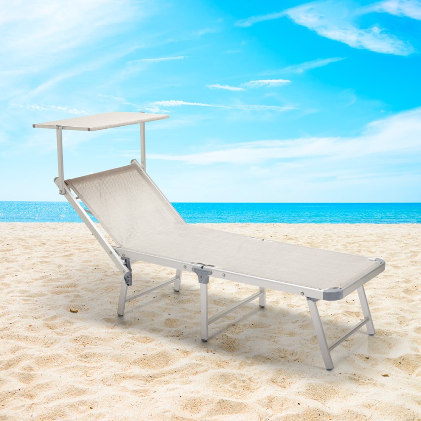 4 Lettini Mare Spiaggia Sdraio Pieghevole In Alluminio Gabicce Gold