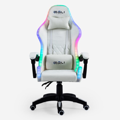Cadeira de Gaming Branca Poltrona Massajadora LED Reclinável Ergonómica Pixy Plus Promoção